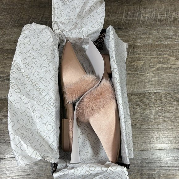 Birdies The Dove Fur Cuff Slip On Slide Slipper French Rose Mules Flats Size 6.5 - Picture 10 of 11